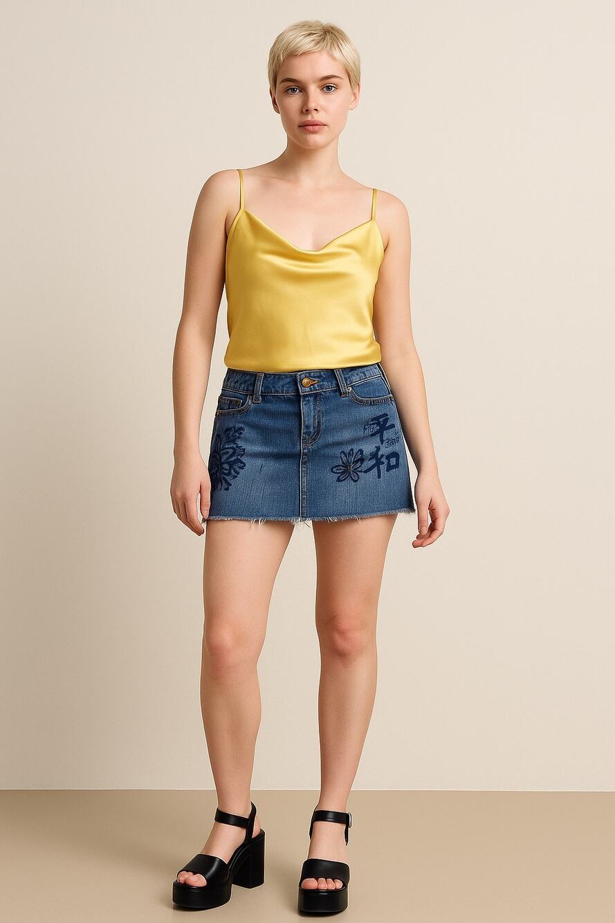 Y2K Jordache Embroidered asian Denim Micro Mini Skirt Frayed Hem 5/6 Kenya made